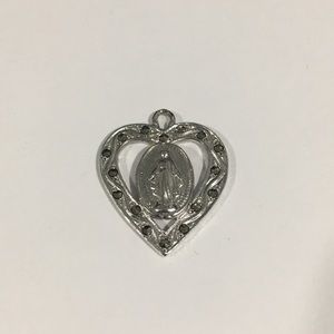 Silver 925 Virgin Mary Religious Heart Pendant